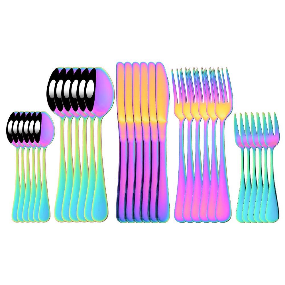 6/30Pcs Rainbow Dinnerware Stainless Steel Cutlery Set Knife Cake Fork Spoon Dinner Flatware Set Kitchen Silverware Tableware
6/30Pcs Rainbow Dinnerware Stainless Steel Cutlery Set Knife Cake Fork Spoon Dinner Flatware Set Kitchen Silverware Tableware