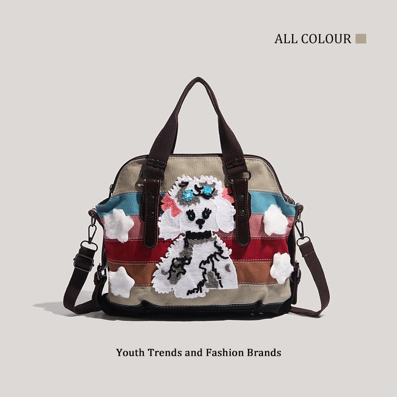 New retro bear canvas handbag women s rainbow splicing large-capacity messenger shoulder bag
New retro bear canvas handbag women s rainbow splicing large-capacity messenger shoulder bag