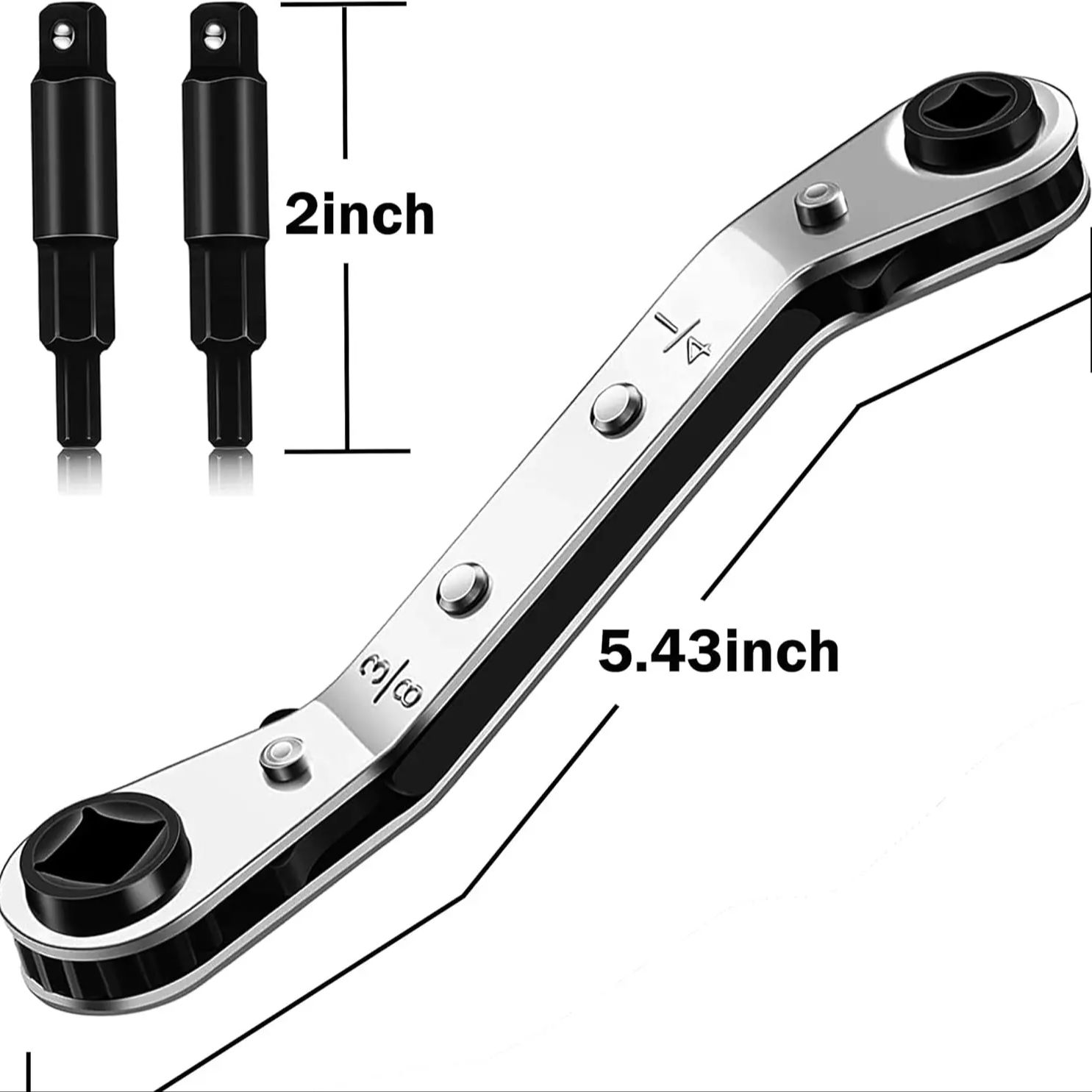 Service Wrench Tools 3/16” to 3/8” 5/16 x 1/4 Air Conditioner Valve Ratchet Wrench with 2 Hexagon Bit Adapter
Service Wrench Tools 3/16” to 3/8” 5/16 x 1/4 Air Conditioner Valve Ratchet Wrench with 2 Hexagon Bit Adapter