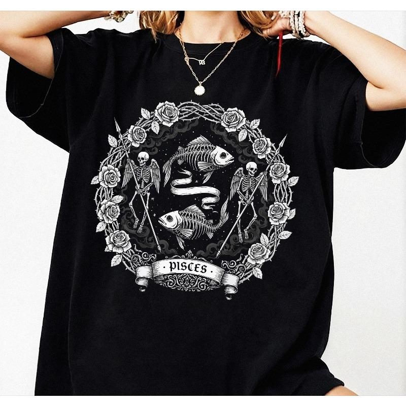 Pisces Zodiac TShirt Gothic Skeleton Fish Astrology Shirt Summer Loose and Breathable Tshirt Top Unisex Pure Cotton Top S
Pisces Zodiac TShirt Gothic Skeleton Fish Astrology Shirt Summer Loose and Breathable Tshirt Top Unisex Pure Cotton Top S