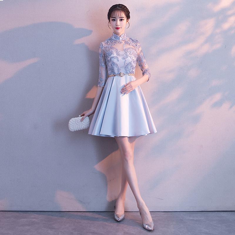 Silver gray bridesmaid dress short new Korean version student party party small evening dress dress XXL
Silver gray bridesmaid dress short new Korean version student party party small evening dress dress XXL