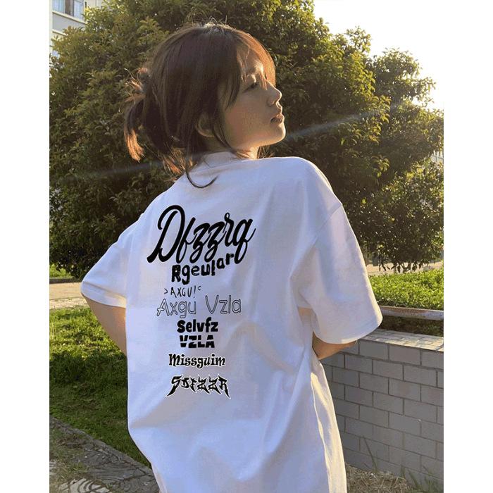 Cotton back collar short-sleeved T-shirt shoulder-down loose medium and long spring and summer printed top S
Cotton back collar short-sleeved T-shirt shoulder-down loose medium and long spring and summer printed top S