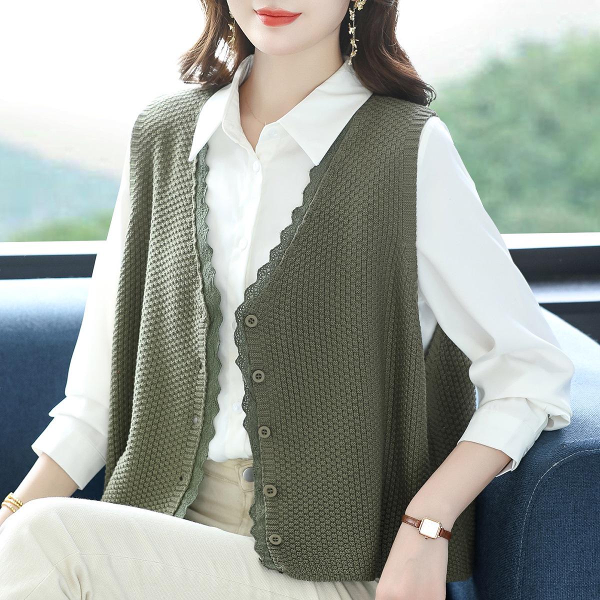 Вязаный жилет с V-образным вырезом и кружевной отделкой - Женский модный кардиган без рукавов на весну/осень для мам среднего возраста M
Вязаный жилет с V-образным вырезом и кружевной отделкой - Женский модный кардиган без рукавов на весну/осень для мам среднего возраста M