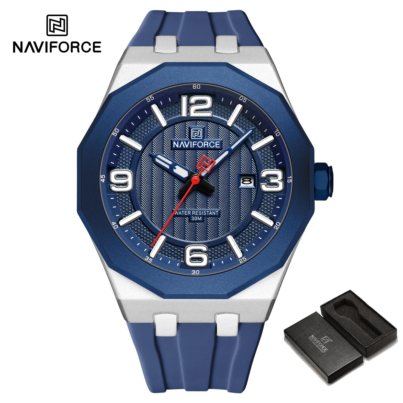 Чоловічий модний кварцовий годинник NAVIFORCE Багатокутний циферблат Люмінесцентні стрілки Календар Силіконовий ремінець Водонепроникність 30 м Повсякденний чоловічий годинник для хлопчика NF8079 срібний/синій
Чоловічий модний кварцовий годинник NAVIFORCE Багатокутний циферблат Люмінесцентні стрілки Календар Силіконовий ремінець Водонепроникність 30 м Повсякденний чоловічий годинник для хлопчика NF8079 срібний/синій