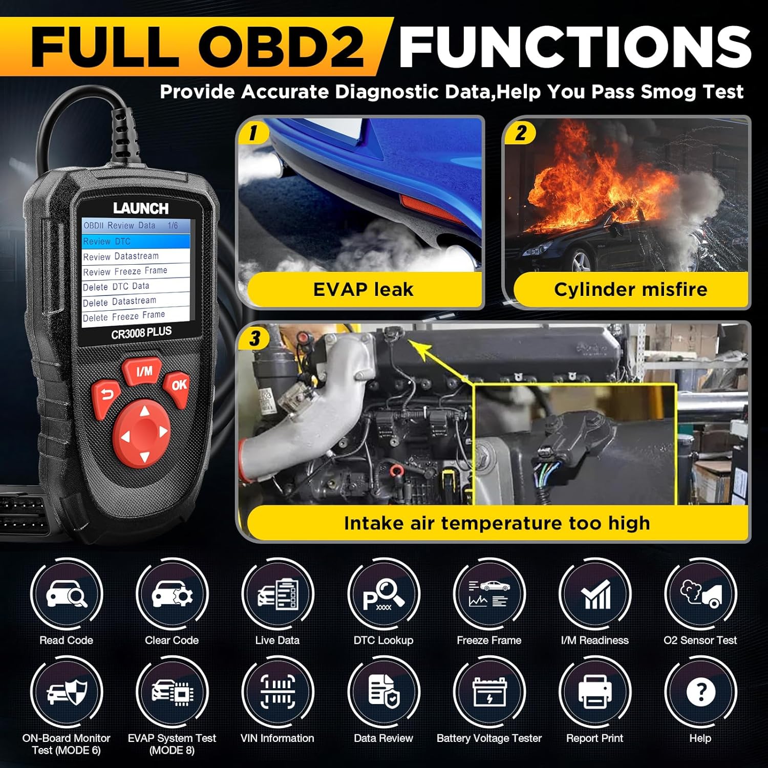 CR3008 Plus OBD2 Scanner, One-Key I/M, OBDII Code Reader for All Vehicles 1996+, Battery Test United States
CR3008 Plus OBD2 Scanner, One-Key I/M, OBDII Code Reader for All Vehicles 1996+, Battery Test United States