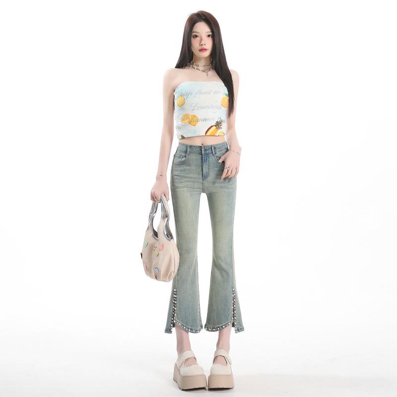 2025 Women s High-Waisted Elastic Nine-Point Flared Jeans with Bead-Edged Splits for a Slimming Summer Look L
2025 Women s High-Waisted Elastic Nine-Point Flared Jeans with Bead-Edged Splits for a Slimming Summer Look L