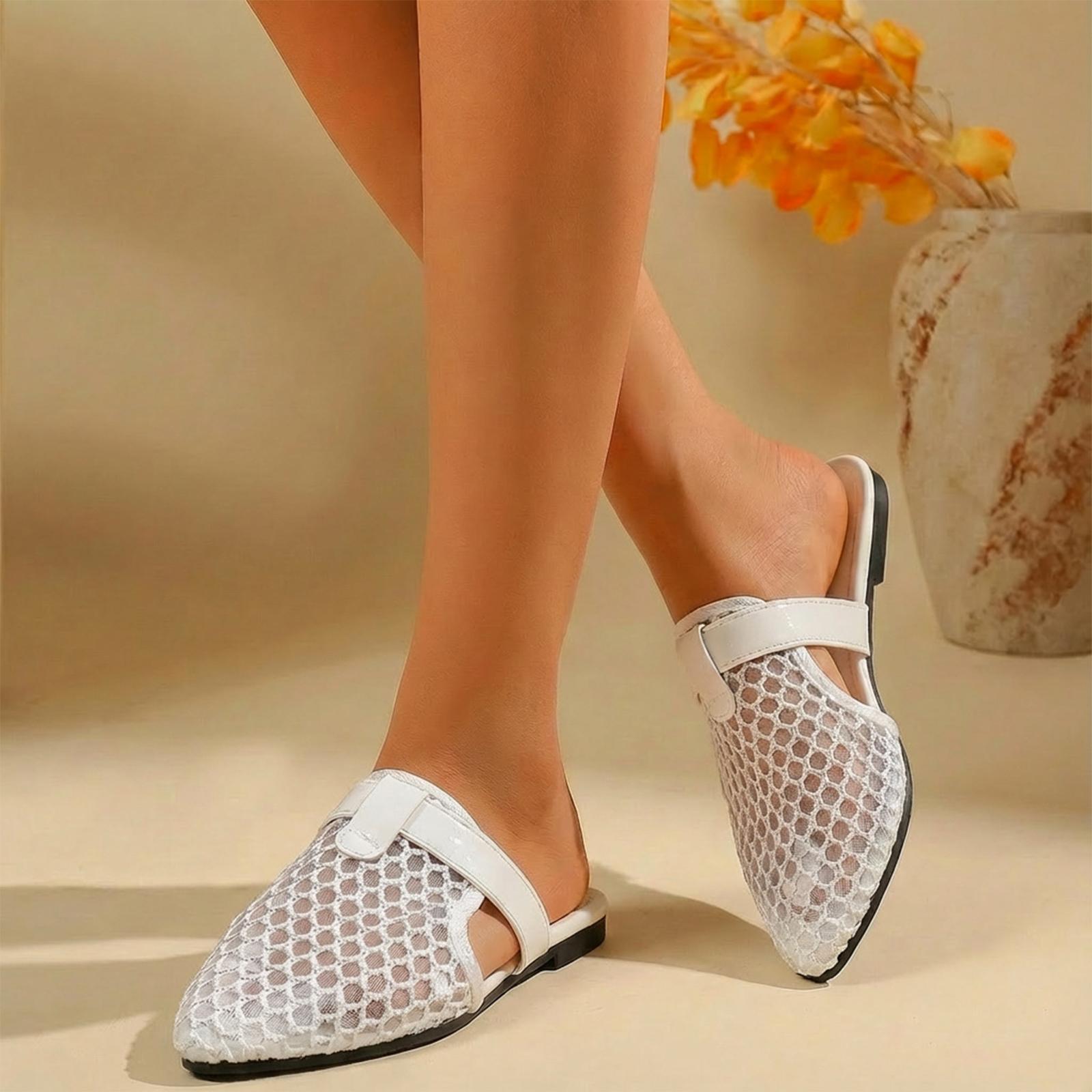 Summer women s mesh breathable toe cap retro woven hollow pointed flat slippers 43 білий
Summer women s mesh breathable toe cap retro woven hollow pointed flat slippers 43 білий