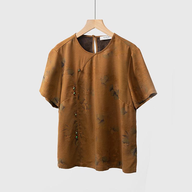 Women s Silk Jacquard Diagonal Placket Blouse - Mulberry Silk, Short Sleeve, Round Neck, Chinese Style. Double Extra Large
Women s Silk Jacquard Diagonal Placket Blouse - Mulberry Silk, Short Sleeve, Round Neck, Chinese Style. Double Extra Large