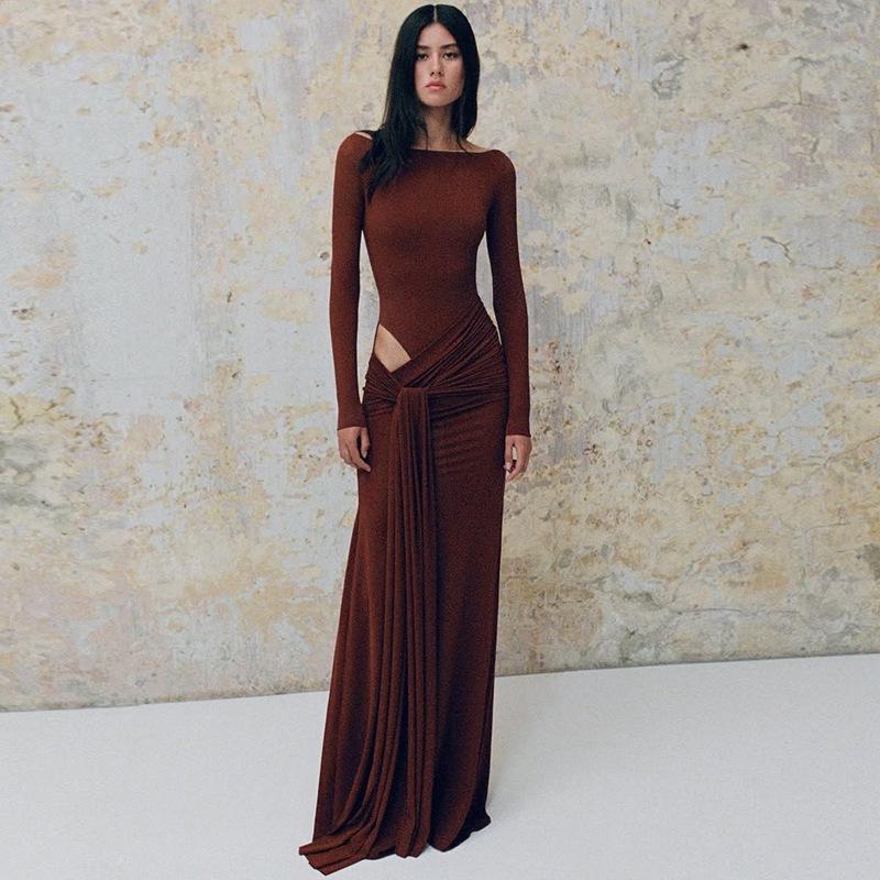 2025 Autumn Women s European & American Long Sleeve Round Neck Slimming Dress with Cutout & Lace-up Small коричневий
2025 Autumn Women s European & American Long Sleeve Round Neck Slimming Dress with Cutout & Lace-up Small коричневий
