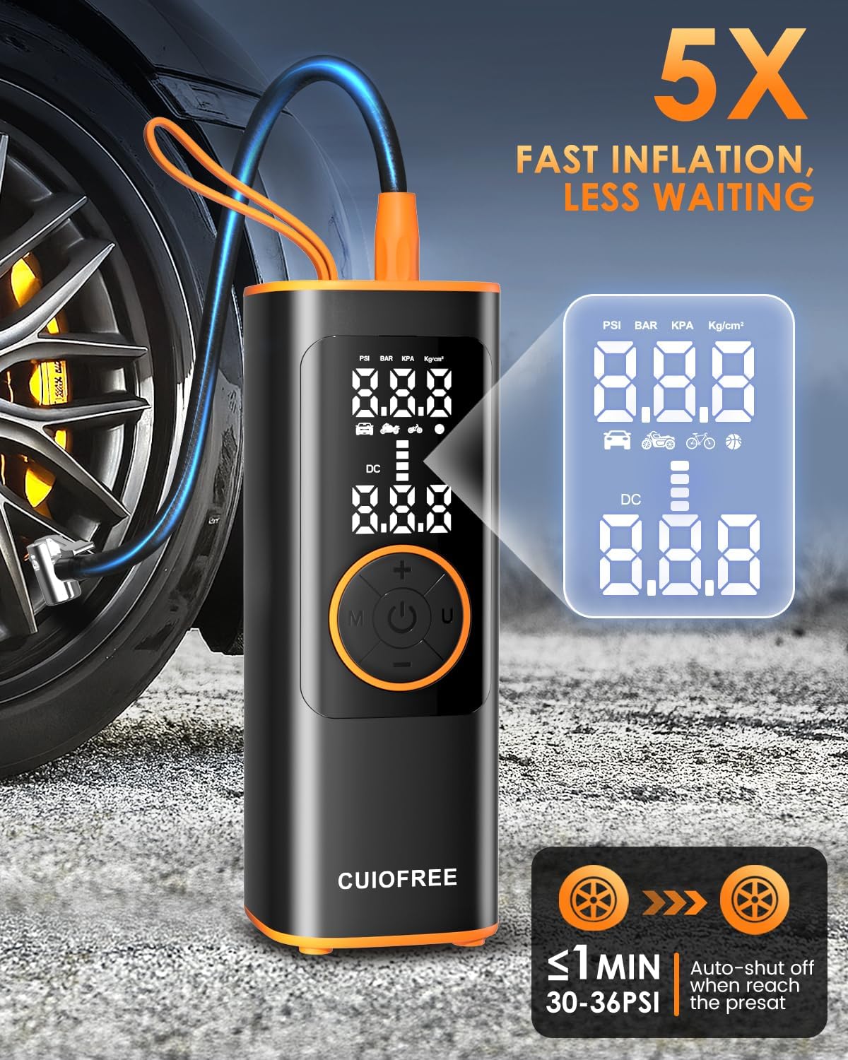 Cordless Tire Inflator, 150PSI Portable Air Compressor, 6000mAh & 12V DC, for Car, Motorcycle, Bike, Ball, with LED Light & Digi United States
Cordless Tire Inflator, 150PSI Portable Air Compressor, 6000mAh & 12V DC, for Car, Motorcycle, Bike, Ball, with LED Light & Digi United States