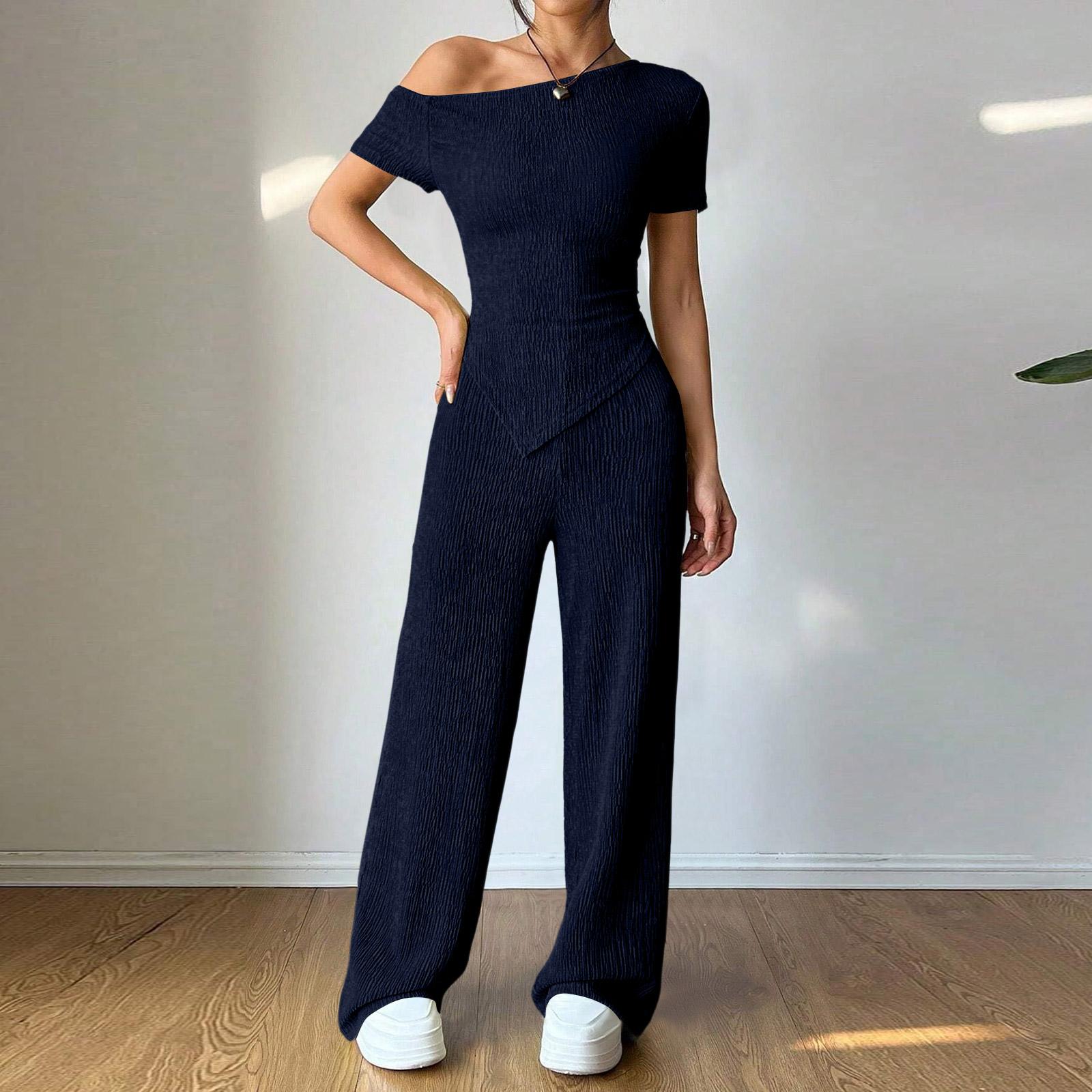 Womens Sets One Shoulder T,Shirt And Wide Leg Low Waist Pants Set M Темно-синій
Womens Sets One Shoulder T,Shirt And Wide Leg Low Waist Pants Set M Темно-синій