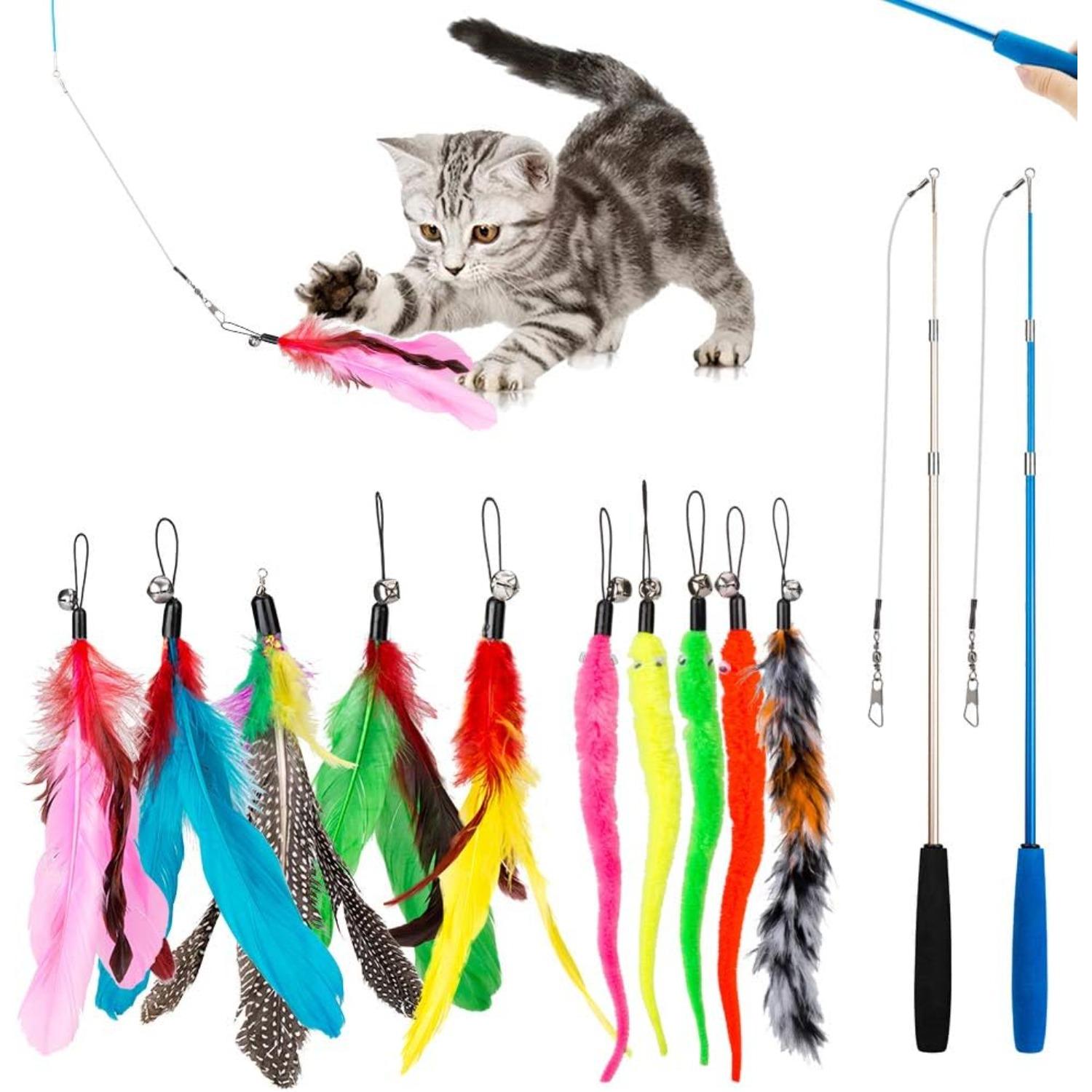 Cat Toys Feather Toy, 2PCS Retractable Wand and 10PCS Replacement Teaser with Bell Refills, Interactive Catcher and Funny Exercise for Kitten. A
Cat Toys Feather Toy, 2PCS Retractable Wand and 10PCS Replacement Teaser with Bell Refills, Interactive Catcher and Funny Exercise for Kitten. A