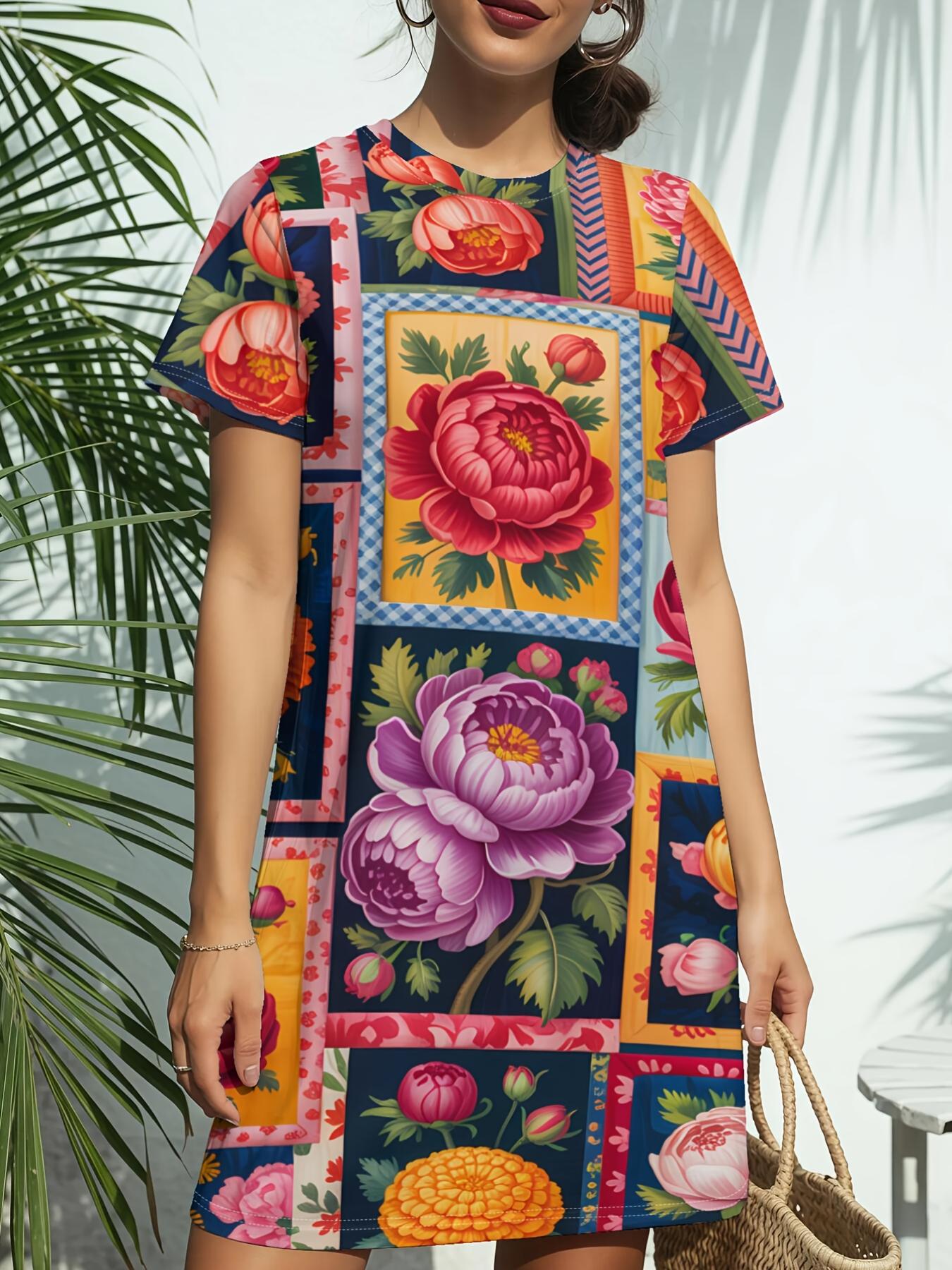 Floral Mosaic Art New Arrival Women S Round Neck Short-Sleeve T-Shirt Dress. American Trendy Digital Print. Casual Versatile Style for Spring And Summ S дубильна кора
Floral Mosaic Art New Arrival Women S Round Neck Short-Sleeve T-Shirt Dress. American Trendy Digital Print. Casual Versatile Style for Spring And Summ S дубильна кора