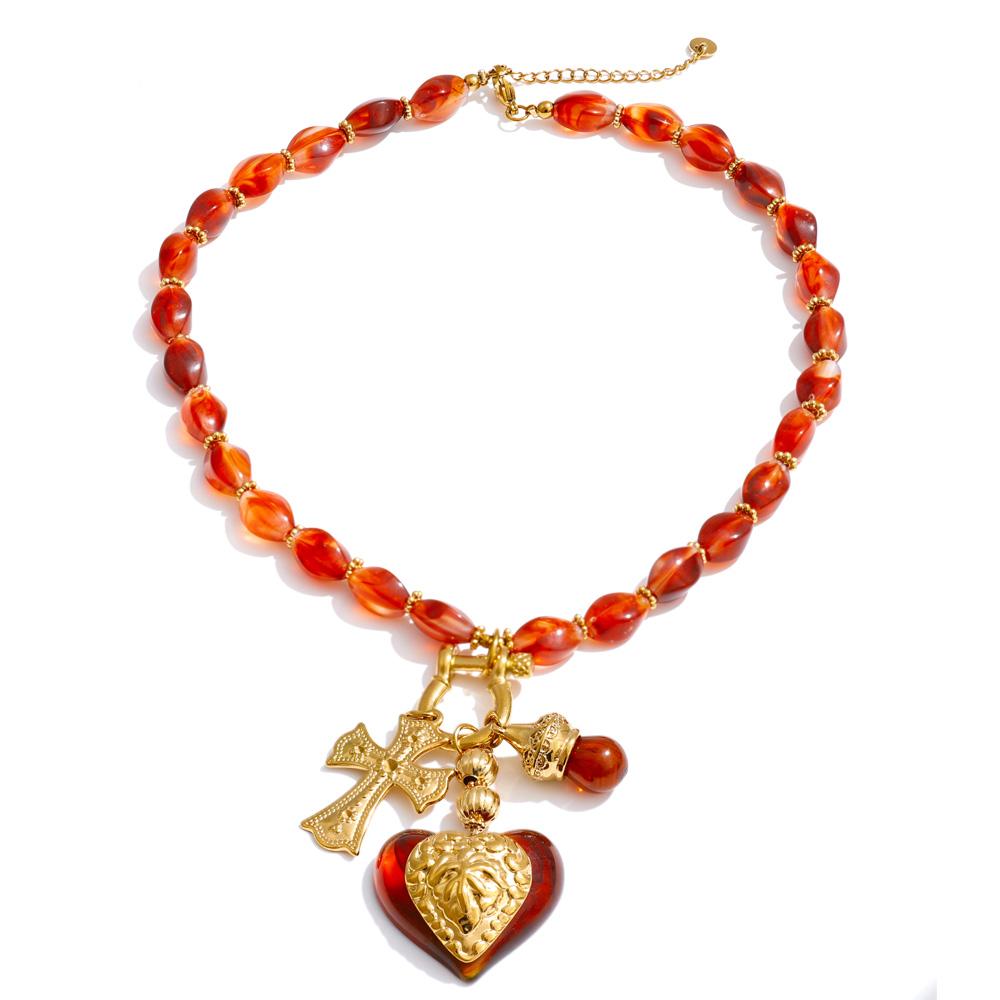 Yhpup Amber Acrylic Resin Beads Cross Heart Pendant Drop Handmade Necklace New Arrivals Stainless Steel Statement Collar Jewelry
Yhpup Amber Acrylic Resin Beads Cross Heart Pendant Drop Handmade Necklace New Arrivals Stainless Steel Statement Collar Jewelry