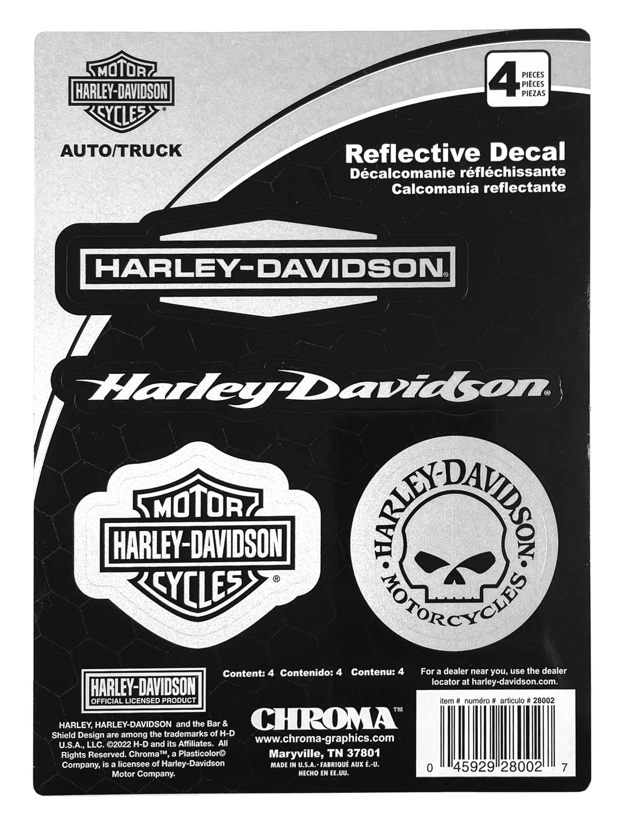 Chroma CG28002 Комплект из 4 наклеек с надписью и логотипом на серебристом фоне Harley-Davidson
Chroma CG28002 Комплект из 4 наклеек с надписью и логотипом на серебристом фоне Harley-Davidson