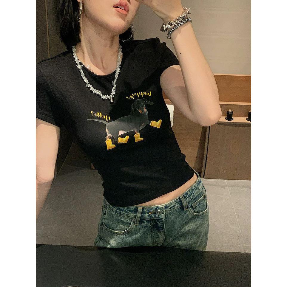 Front Shoulder Crew Neck Printed Short Sleeve T-Shirt Women s New Summer Unique Yellow Boots Puppy Slim Fit Black Upper Clothes 2XL
Front Shoulder Crew Neck Printed Short Sleeve T-Shirt Women s New Summer Unique Yellow Boots Puppy Slim Fit Black Upper Clothes 2XL