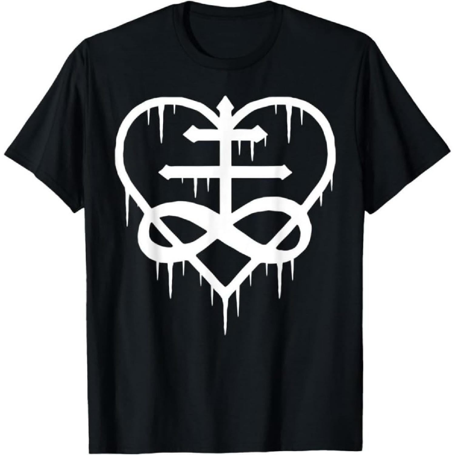 Black Graphic Tee with White Heart Cross Infinity Symbol - Artistic Dripping Paint Effect Design XXXXXL різнокольоровий
Black Graphic Tee with White Heart Cross Infinity Symbol - Artistic Dripping Paint Effect Design XXXXXL різнокольоровий