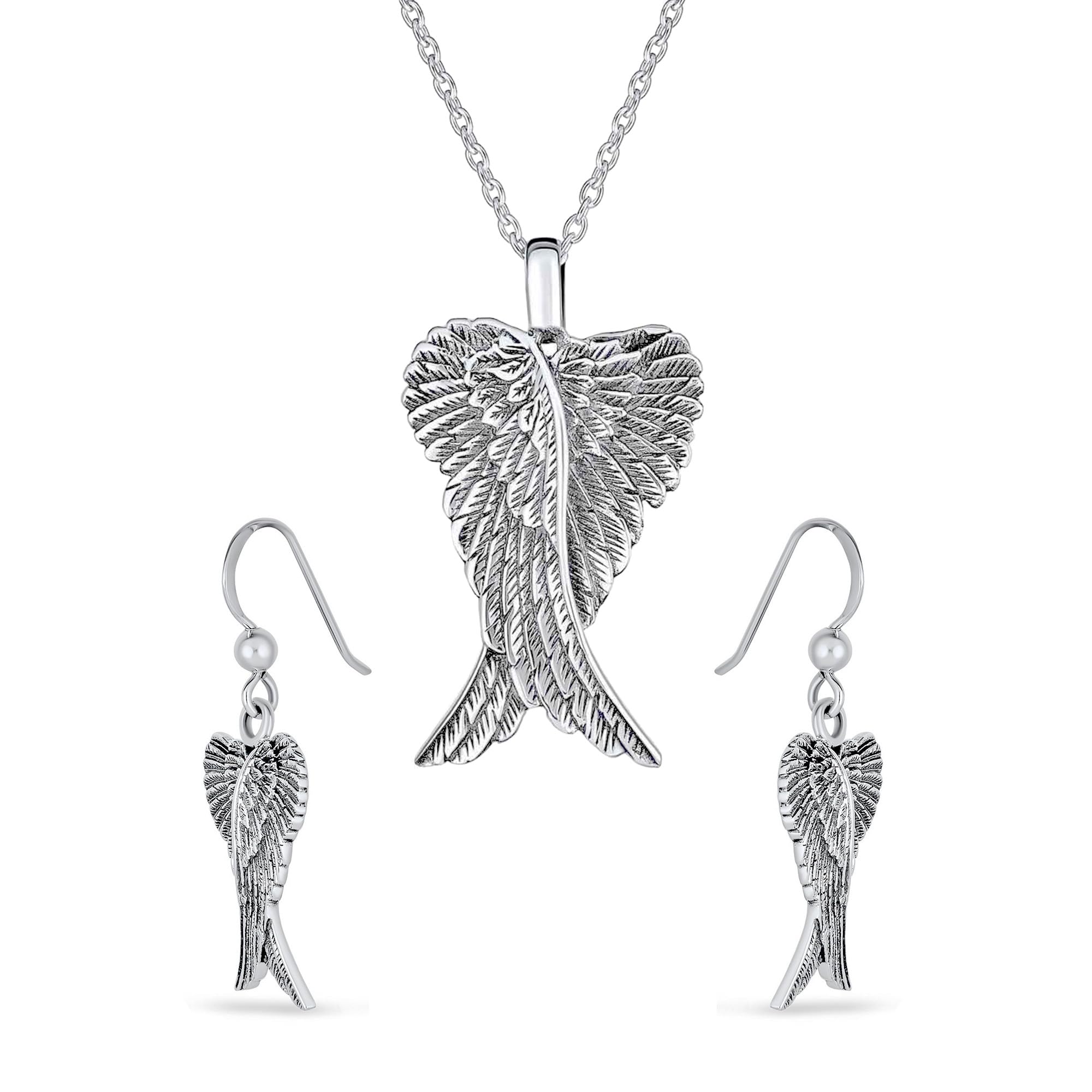 Jewelry Set Amulet Feather Heart Guardian Angel Wing Pendant Necklace Dangle Earrings Teen Entique Style for 925 sterling silver Women.
Jewelry Set Amulet Feather Heart Guardian Angel Wing Pendant Necklace Dangle Earrings Teen Entique Style for 925 sterling silver Women.