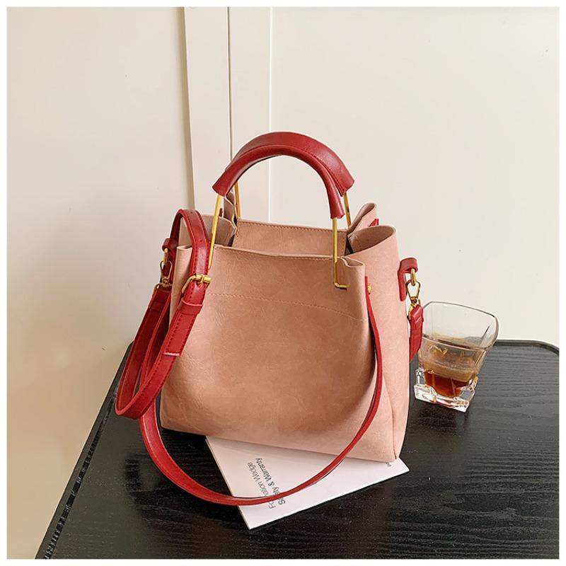 Весна новая сумка-ведро женская на плечо сумка-мессенджер большая вместимость простая универсальная сумочка ретро-сумка розовый