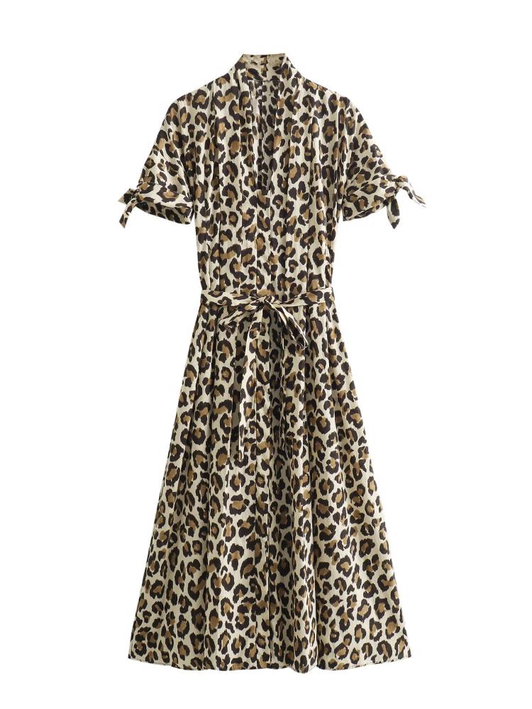 Women Fashion Animal Print Shirt Dress High Street V-neck Vintage Short Sleeve Belt Clothes Female Aesthetic Elegant Party Midi Dresses
Women Fashion Animal Print Shirt Dress High Street V-neck Vintage Short Sleeve Belt Clothes Female Aesthetic Elegant Party Midi Dresses