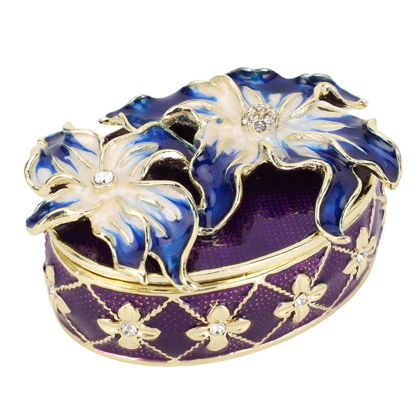 Jewelry Storage Box Blue Orchid Metal Enamel Rhinestone Decor Small Organizer for Necklaces Rings Earrings
Jewelry Storage Box Blue Orchid Metal Enamel Rhinestone Decor Small Organizer for Necklaces Rings Earrings