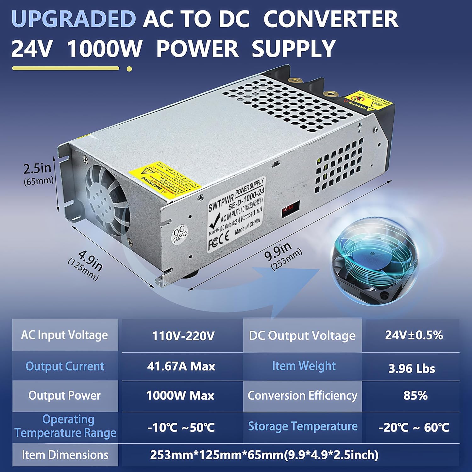 Upgraded 110V AC to 24V DC 1000W SMPS Power Supply, 24V 42A Converter for CCTV, 3D Printer, Motor Pump, Air Compressor, LED United States
Upgraded 110V AC to 24V DC 1000W SMPS Power Supply, 24V 42A Converter for CCTV, 3D Printer, Motor Pump, Air Compressor, LED United States