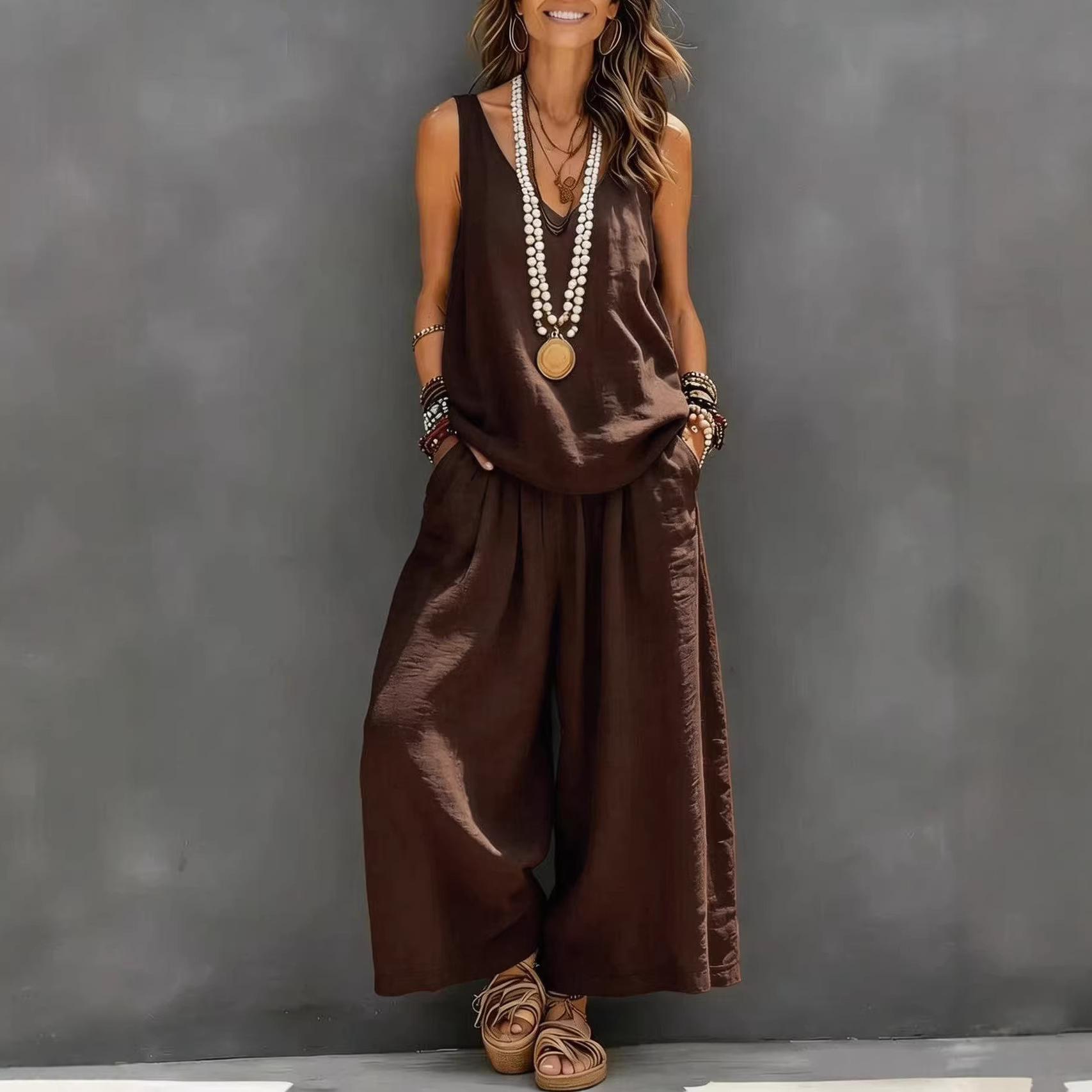 Summer Fashion Halter V-neck Sleeveless 2 Piece Sets Women Casual Solid Loose Top + Pocket Wide Leg Pants Two Piece Set XS
Summer Fashion Halter V-neck Sleeveless 2 Piece Sets Women Casual Solid Loose Top + Pocket Wide Leg Pants Two Piece Set XS
