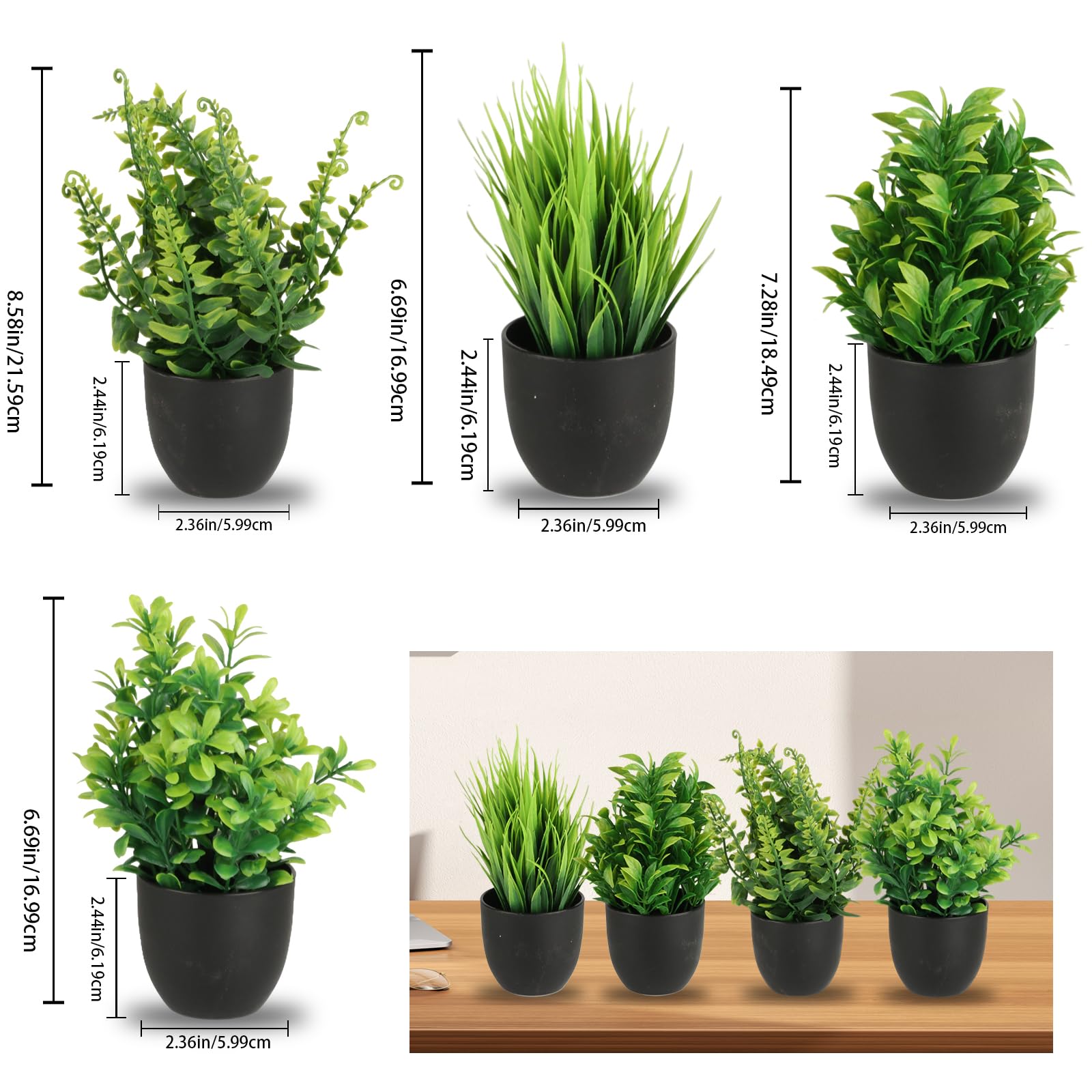 4-Pack Mini Potted Artificial Plants - Decorative Fake Plants for Home & Office
4-Pack Mini Potted Artificial Plants - Decorative Fake Plants for Home & Office