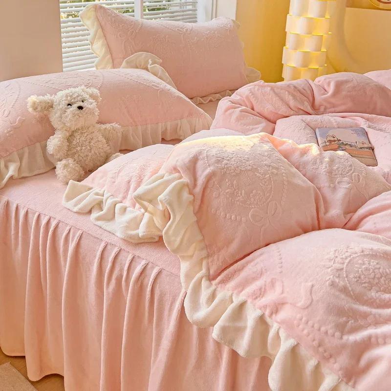 Warm Carved Milk Fleece Four-piece Winter Thickened Princess Wind Double-sided Fleece Bed Skirt Bed Sheet Bedding 1.5mFitted Sheet 4pc
Warm Carved Milk Fleece Four-piece Winter Thickened Princess Wind Double-sided Fleece Bed Skirt Bed Sheet Bedding 1.5mFitted Sheet 4pc