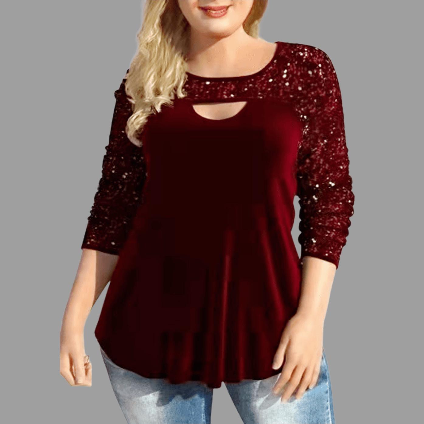 European and American Digital Tong Round Neck Hollow Long Sleeve Slimming Sequined Patchwork Knit Top XXL вина червоного кольору
European and American Digital Tong Round Neck Hollow Long Sleeve Slimming Sequined Patchwork Knit Top XXL вина червоного кольору