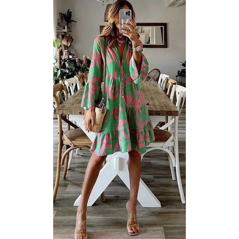 European and American New Women s Long Sleeve Print Bell Sleeve Dress Long Sleeve Printed Dress Green Flower color 2XL
European and American New Women s Long Sleeve Print Bell Sleeve Dress Long Sleeve Printed Dress Green Flower color 2XL