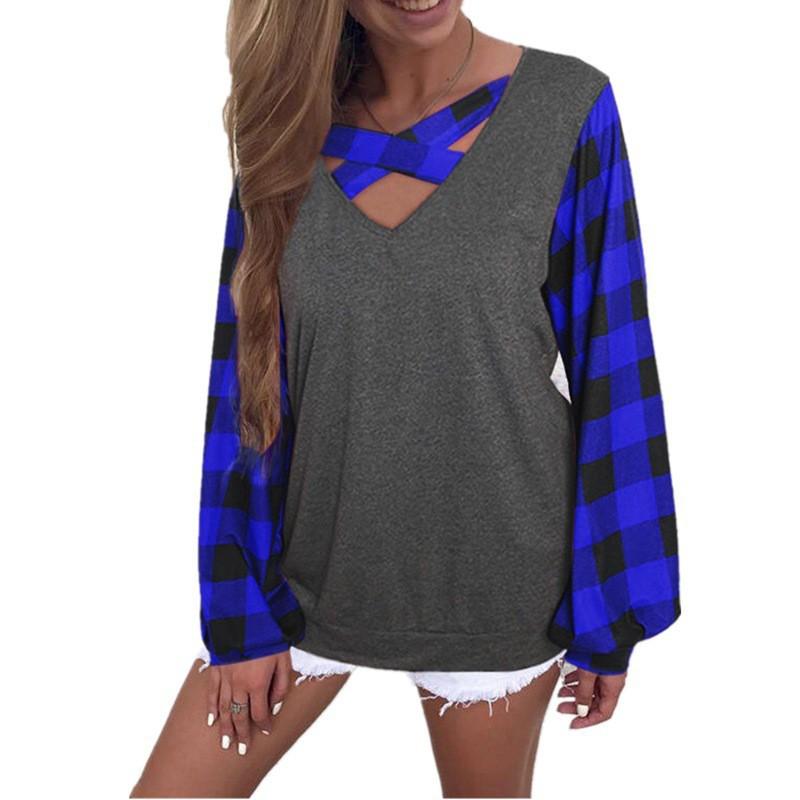European American Large Size Plaid Lantern Sleeves V-neck T-shirt Sweater 4XL синий
European American Large Size Plaid Lantern Sleeves V-neck T-shirt Sweater 4XL синий