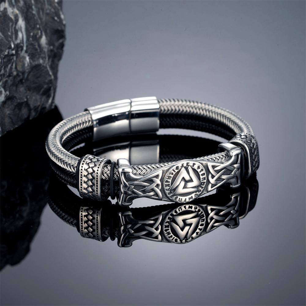 Stainless Steel Norse Runes Valknut Bracelets Men Unfading Double-Layer Wire Rope Bangle Charm Vikings Jewelry Luxury Male Gifts 19cm
Stainless Steel Norse Runes Valknut Bracelets Men Unfading Double-Layer Wire Rope Bangle Charm Vikings Jewelry Luxury Male Gifts 19cm