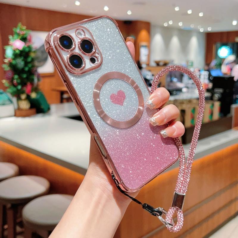 For iPhone 16 Pro Max Case Compatible with MagSafe TPU Phone Cover with Strap Heart Gradient Sparkle Gold
For iPhone 16 Pro Max Case Compatible with MagSafe TPU Phone Cover with Strap Heart Gradient Sparkle Gold