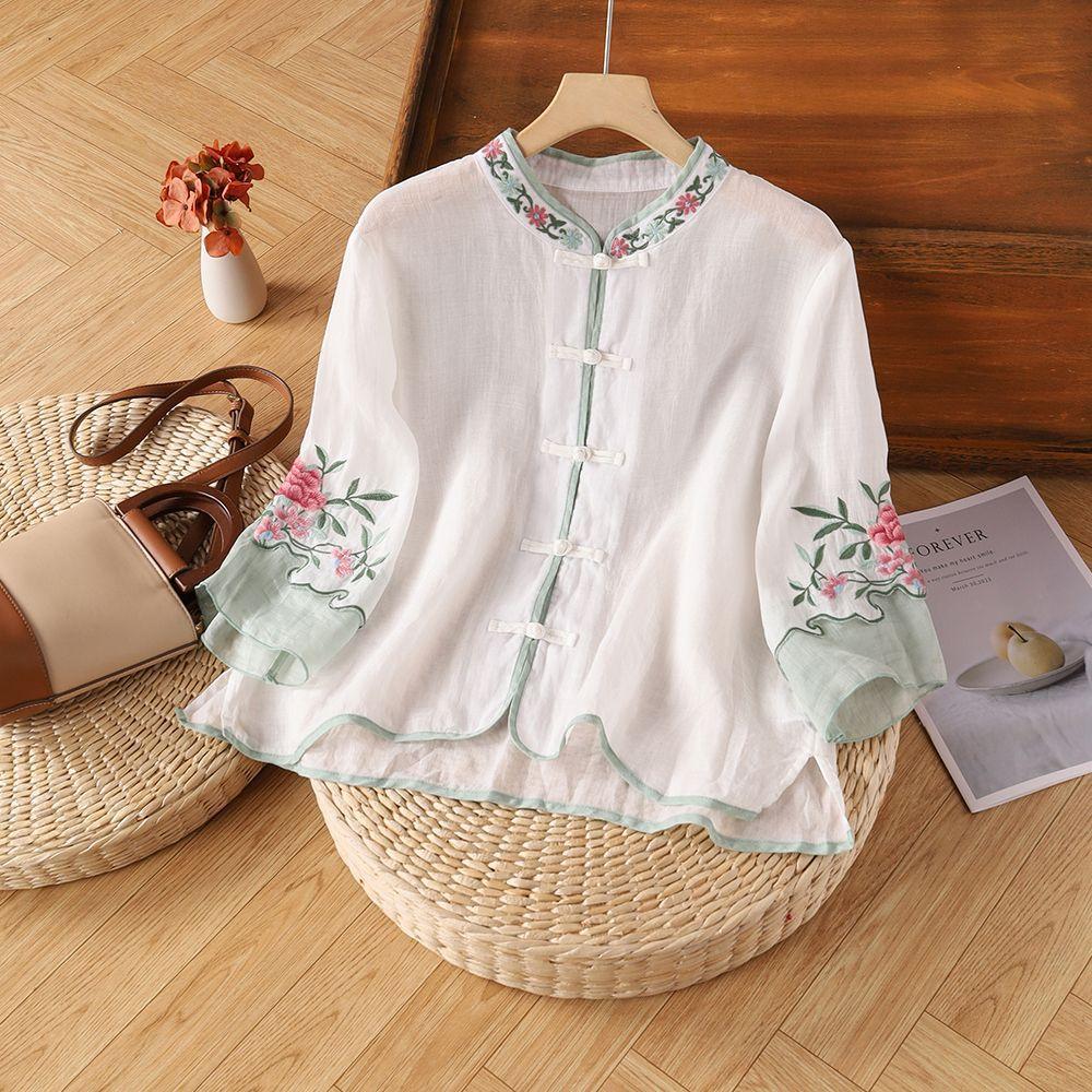 Retro Color Blocked Embroidered Shirt for Women in Summer Retro Ethnic Loose Seven Quarter Sleeved Button Up Shirt M белый
Retro Color Blocked Embroidered Shirt for Women in Summer Retro Ethnic Loose Seven Quarter Sleeved Button Up Shirt M белый