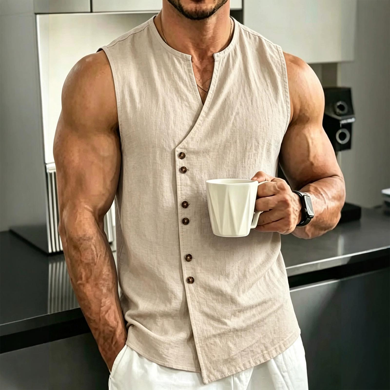 Men Sleeveless Linen Vest Button Down Casual Lightweight Summer Shirt Comfortable Breathable Fabric Relaxed Fit XXL хаки
Men Sleeveless Linen Vest Button Down Casual Lightweight Summer Shirt Comfortable Breathable Fabric Relaxed Fit XXL хаки