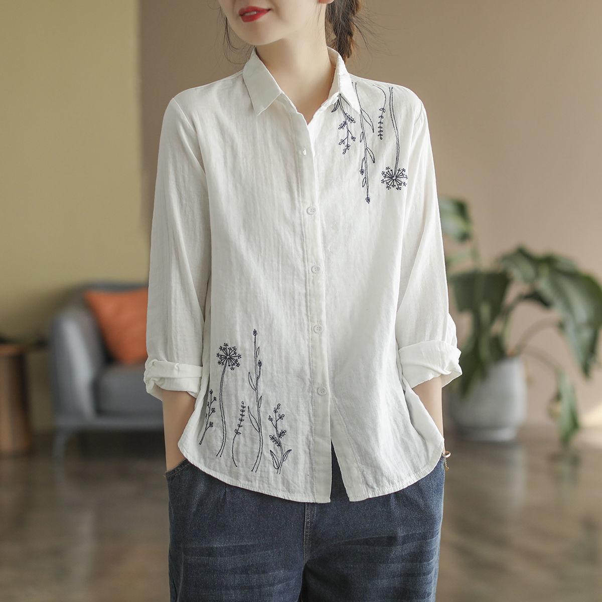 2024 Artistic Retro Floral Embroidered Cotton Linen Long Sleeve Shirt for Women - Loose Fit for Spring & Autumn XXL 130-145 jin
2024 Artistic Retro Floral Embroidered Cotton Linen Long Sleeve Shirt for Women - Loose Fit for Spring & Autumn XXL 130-145 jin