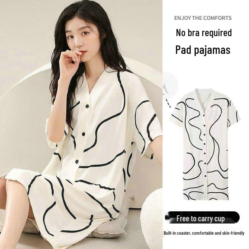 Stylish Women s One-Piece Nightgown with Built-in Bra - Short Sleeves, Summer Thin, Sexy Cardigan Look, Mid-Length Skirt, Perfect for Homewear L (90-110 jin)
Stylish Women s One-Piece Nightgown with Built-in Bra - Short Sleeves, Summer Thin, Sexy Cardigan Look, Mid-Length Skirt, Perfect for Homewear L (90-110 jin)