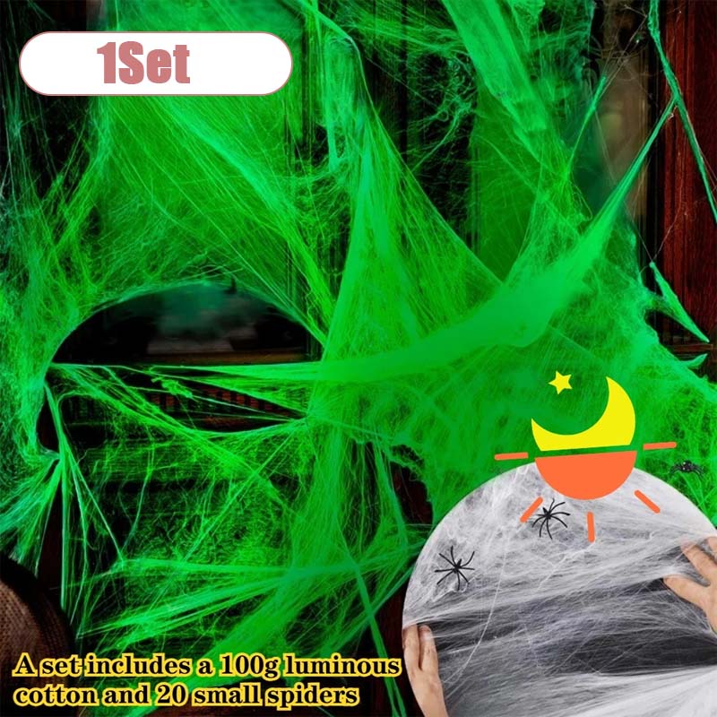 Fluorescent Cotton Spider Web for Halloween Haunted House Decoration Glow in The Dark Spider Silk Horror Scene Room Decor Props
Fluorescent Cotton Spider Web for Halloween Haunted House Decoration Glow in The Dark Spider Silk Horror Scene Room Decor Props