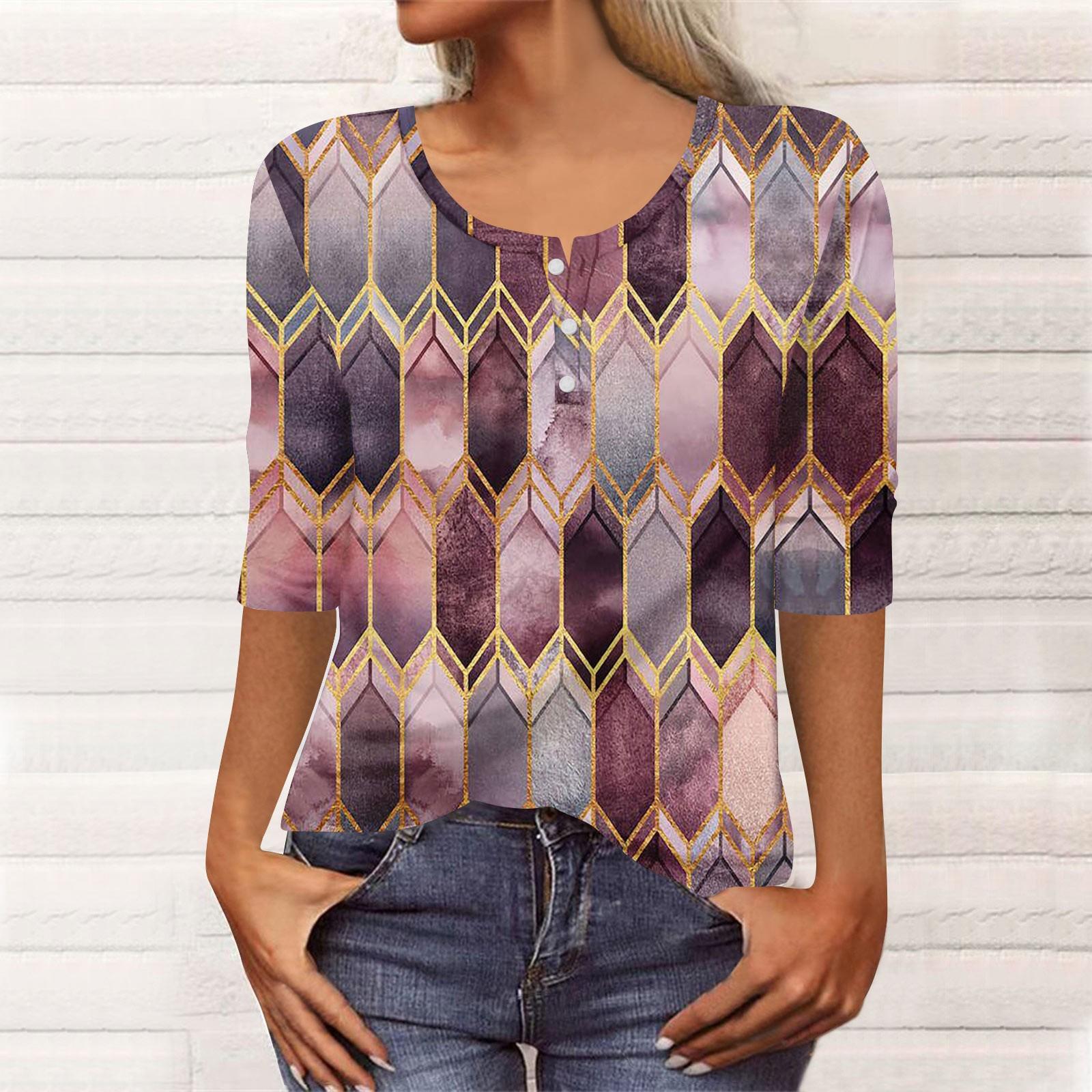 Women s Fashion Casual 3/4 Sleeve Buttons Print U-Neck Pullover Top Blouse S фіолетовий
Women s Fashion Casual 3/4 Sleeve Buttons Print U-Neck Pullover Top Blouse S фіолетовий