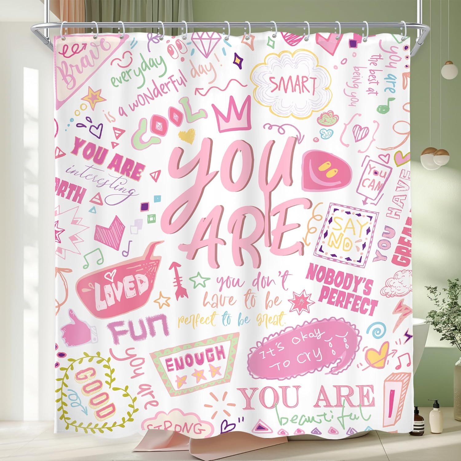 Kids Positive Quotes Shower Curtain Pink Neon Cute Funny Abstract Graffiti Girls Girly Teens You Are Artwork Cloth Waterproof W60H190(CM)-1 Pcs
Kids Positive Quotes Shower Curtain Pink Neon Cute Funny Abstract Graffiti Girls Girly Teens You Are Artwork Cloth Waterproof W60H190(CM)-1 Pcs