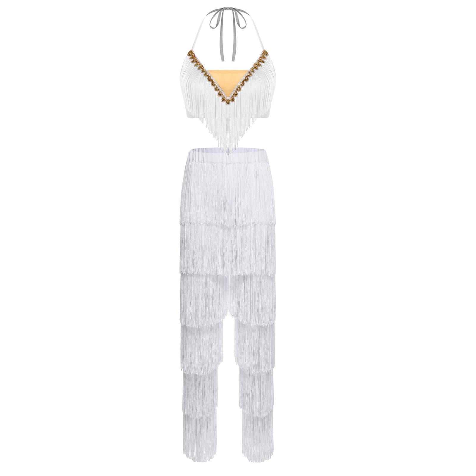 S-3XL Ladies Latin Dance Fringe Top Lace Up Halter Gold Trim Crop Top and Elastic Waist Contrast Color Trousers for Ballroom L
S-3XL Ladies Latin Dance Fringe Top Lace Up Halter Gold Trim Crop Top and Elastic Waist Contrast Color Trousers for Ballroom L