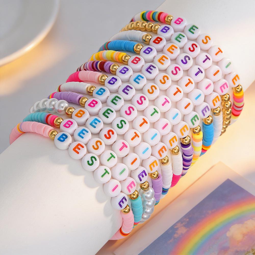 Bohemian Rainbow Polymer Clay Stackable Letter Bracelet for Women
Bohemian Rainbow Polymer Clay Stackable Letter Bracelet for Women