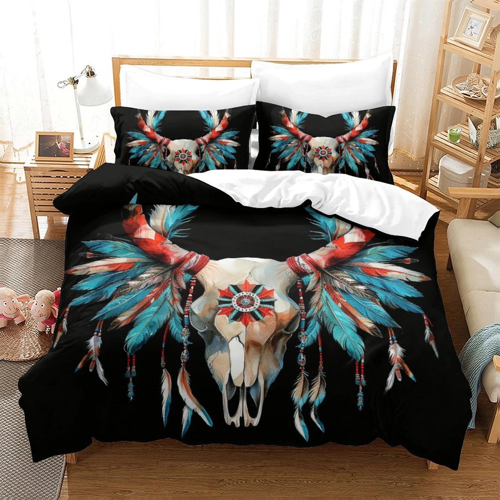 Bohemian Bull Skull Feather Bedding Set, Soft Duvet Cover, Tribal Bed Cover & Home Decor, Unique Gift for Single/Double/Queen/King Size Beds DE 100x135cm
Bohemian Bull Skull Feather Bedding Set, Soft Duvet Cover, Tribal Bed Cover & Home Decor, Unique Gift for Single/Double/Queen/King Size Beds DE 100x135cm