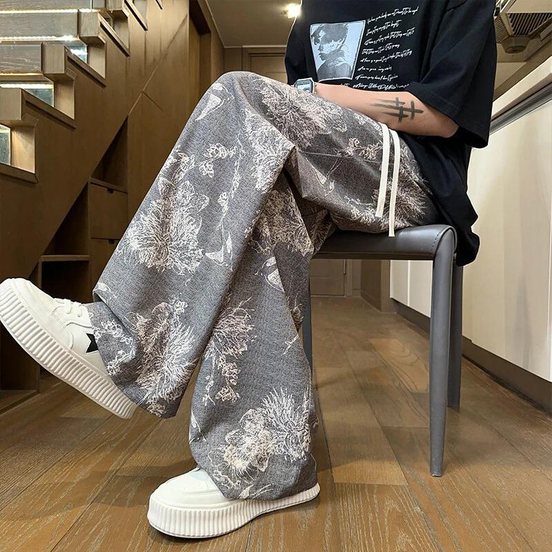 Men Summer Gray Floral Print Wide Leg Pants Drawstring Casual Trousers M сірий
Men Summer Gray Floral Print Wide Leg Pants Drawstring Casual Trousers M сірий