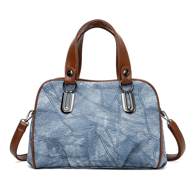 Осенние новые персонализированные женские сумки Smudge Splicing, высококачественная джинсовая мягкая ткань, женская сумка через плечо, модные ромбы, большая вместимость, женские сумки-слинги синий