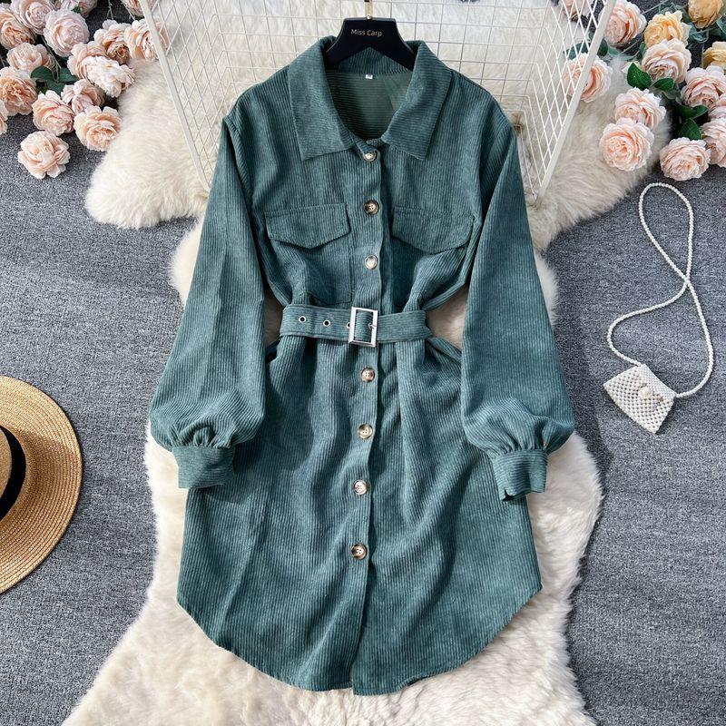 Corduroy Vintage Single-Breasted Irregular Dress Green L
Corduroy Vintage Single-Breasted Irregular Dress Green L