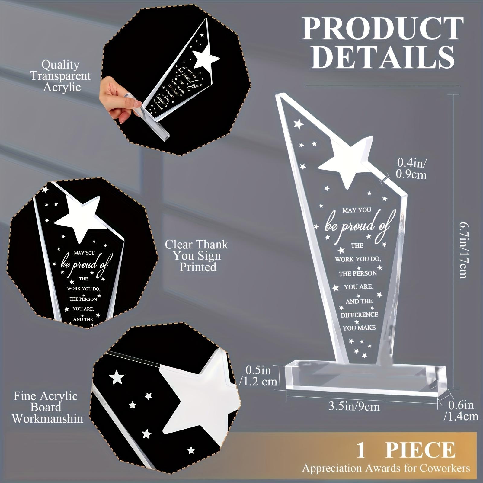 Customizable Acrylic Thank You Award - Star-Shaped Engraved Inspirational Quote Recognition Trophy, High-Quality Transparent Retirement Gift 9*17 cm
Customizable Acrylic Thank You Award - Star-Shaped Engraved Inspirational Quote Recognition Trophy, High-Quality Transparent Retirement Gift 9*17 cm
