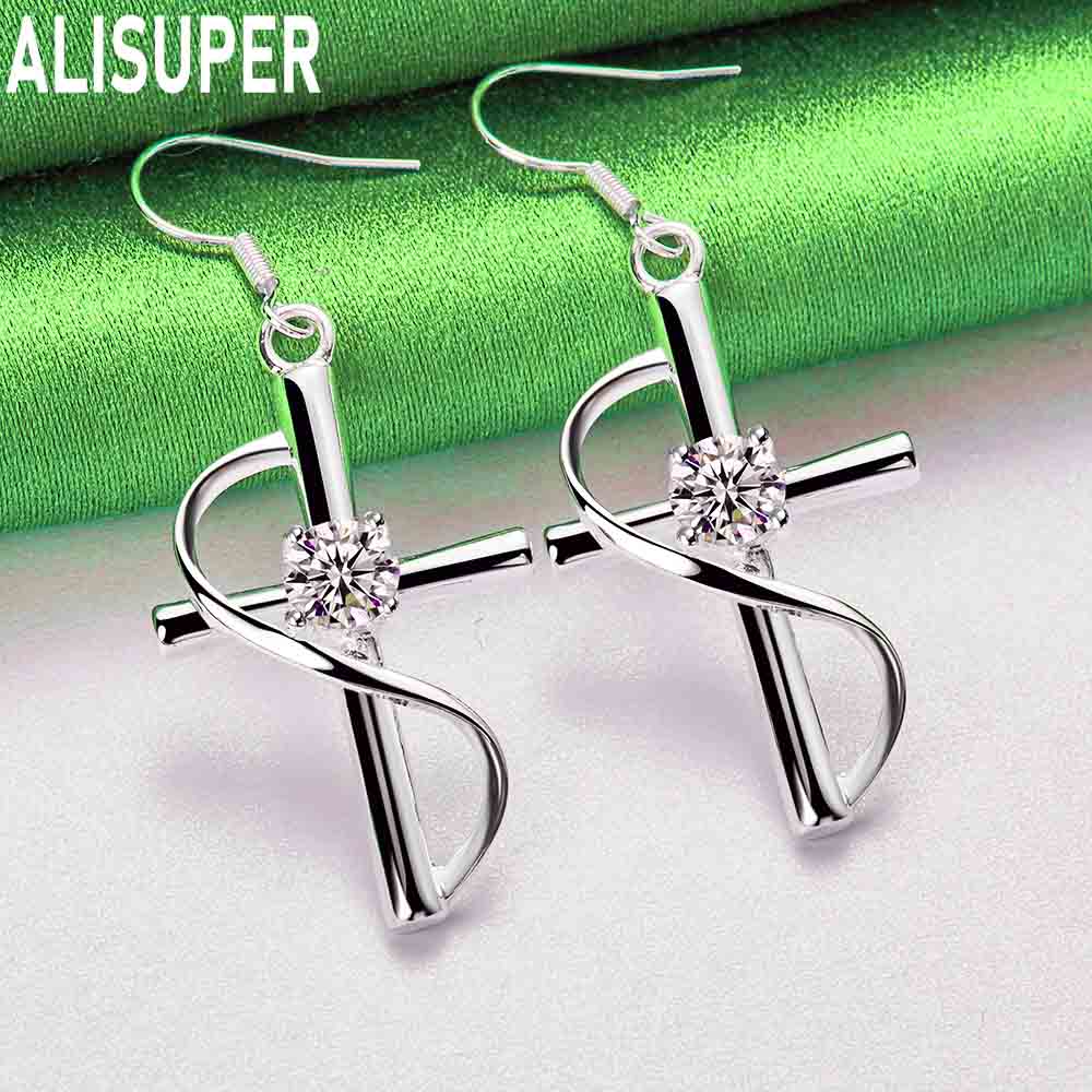 925 Sterling Silver Cross AAA Zircon Pendant Earrings Fashion Charm Wedding Jewelry 2.00*3.20cm
925 Sterling Silver Cross AAA Zircon Pendant Earrings Fashion Charm Wedding Jewelry 2.00*3.20cm