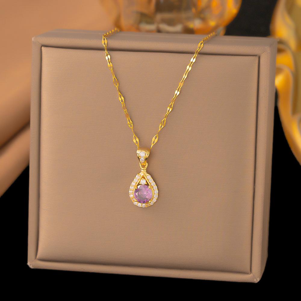 Luxury Romantic Purple Crystal Zircon Flowers Pendant Necklace for Women Bride Wedding Gold Color Stainless Steel Jewelry Gift
Luxury Romantic Purple Crystal Zircon Flowers Pendant Necklace for Women Bride Wedding Gold Color Stainless Steel Jewelry Gift